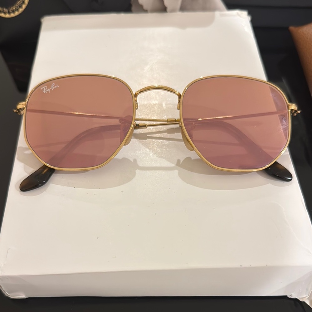 Ray-Ban Gold Sunglasses with Pink Lenses